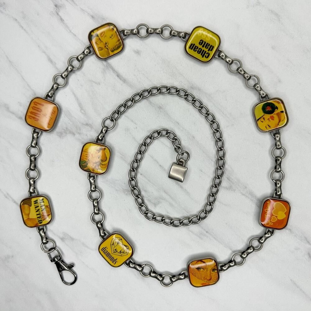 Retro Romance Graphic Tile Charm Chain Link Belt One Size (OS) Y2K Novelty ✨